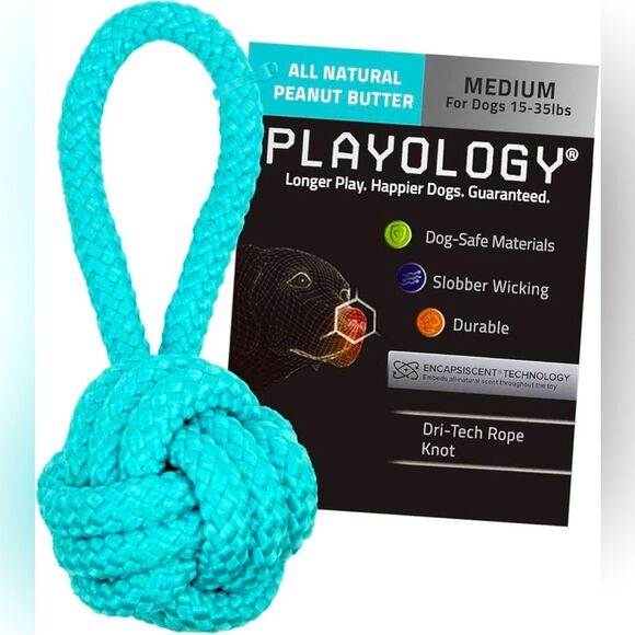 Playology Dog Toy Dri-Tech Rope Knot Peanut Butter Flavor - Picture 1 of 2